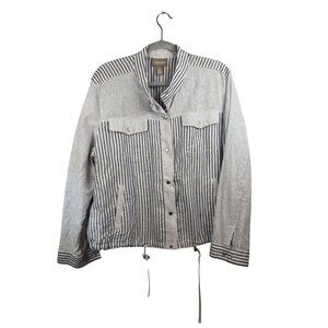 Chicos Blue & White Striped Lightweight Jacket With Drawstring Hem Size 2